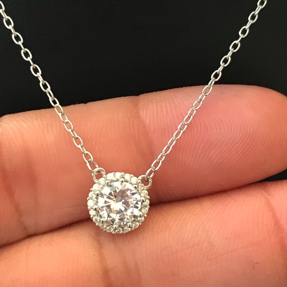 Jewelry - Sterling Silver Cz Halo Solitaire Necklace